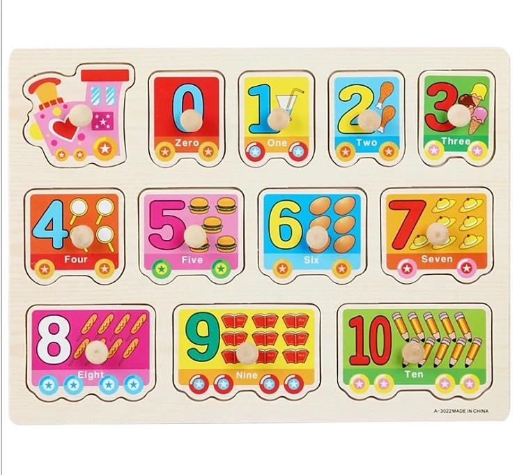 30cm Baby Toys Montessori Wooden Puzzle Hand Grab Board Educational Wood Puzzles for Kids Cartoon Animal Vehicle Gift for Child