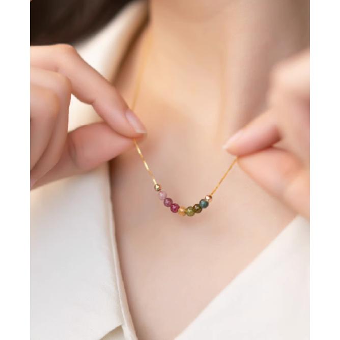 Natürlicher Turmalin-Anhänger für Damen, Farbverlauf-Jaspis-Schlüsselbein-Kette, leichter Luxus Nischen-Design Halsketten Schmuck