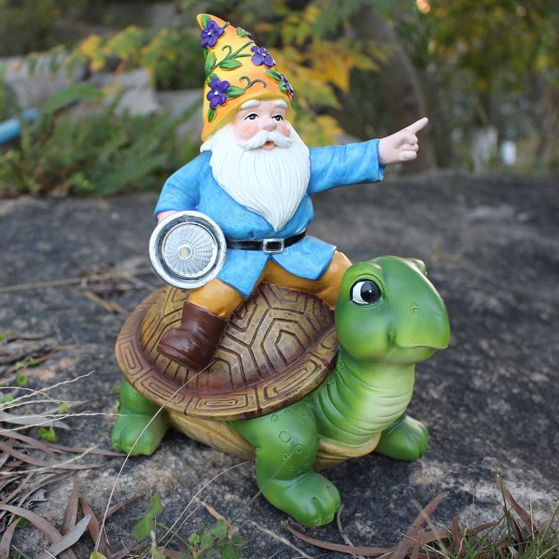 Dwarf Turtle Solar Garden Statue, Outdoor Lawn Solar Lamp Decorative Animal Ornaments
