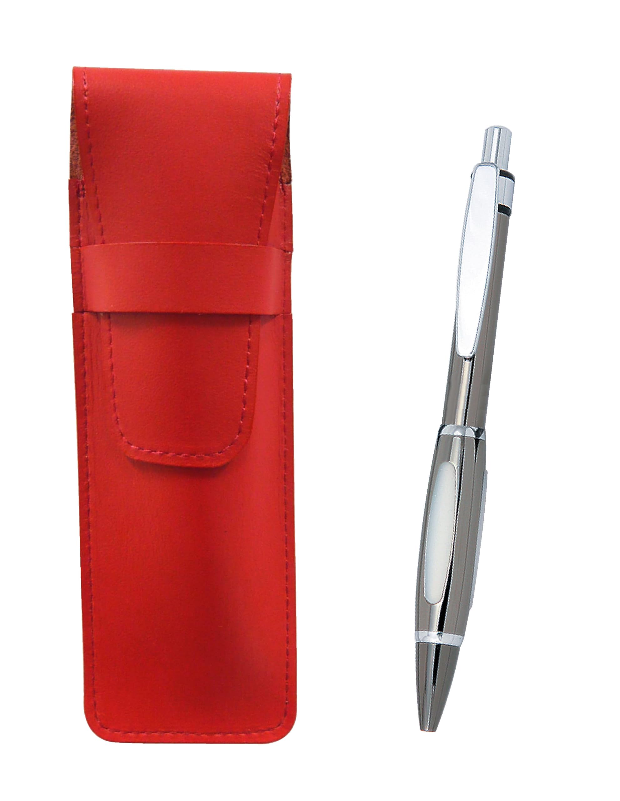 

Slim cowhide pencil case red metal scorpion graphite ballpoint pen set T23-ASR-B989S