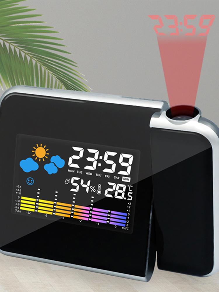Smart Alarm Clock with Night Backlight Digital LED Projector Adjustable Projection Angle Desk Table Thermometer Hygrometer