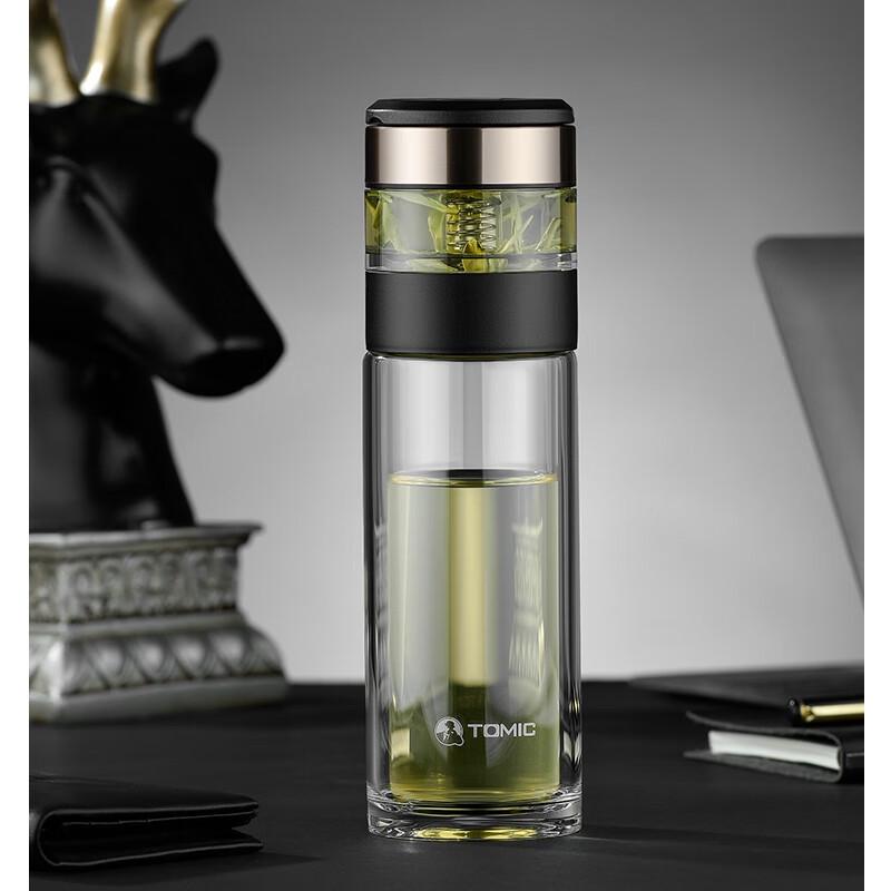 TOMIC Double-Layer Glass Tea Infuser Portable Water Bottle