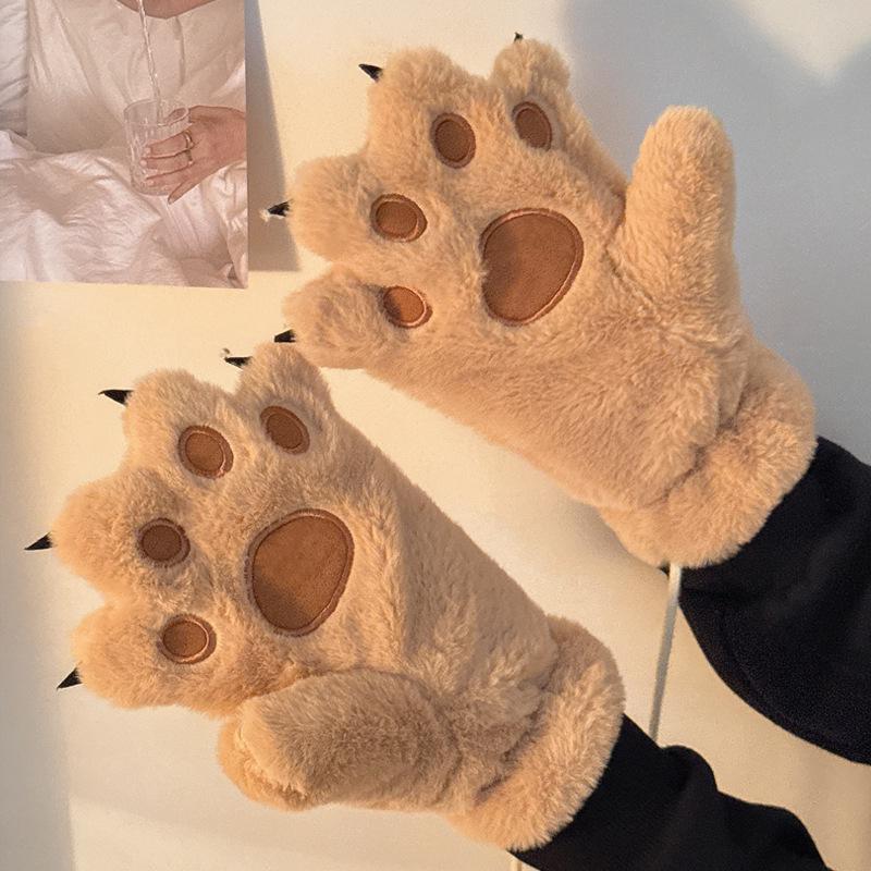 Guantes de Invierno Lindos de Dibujos Animados para Niña, con Felpa, Cortavientos, Cálidos, con Colgante para el Cuello de Oso/Huella de Gato