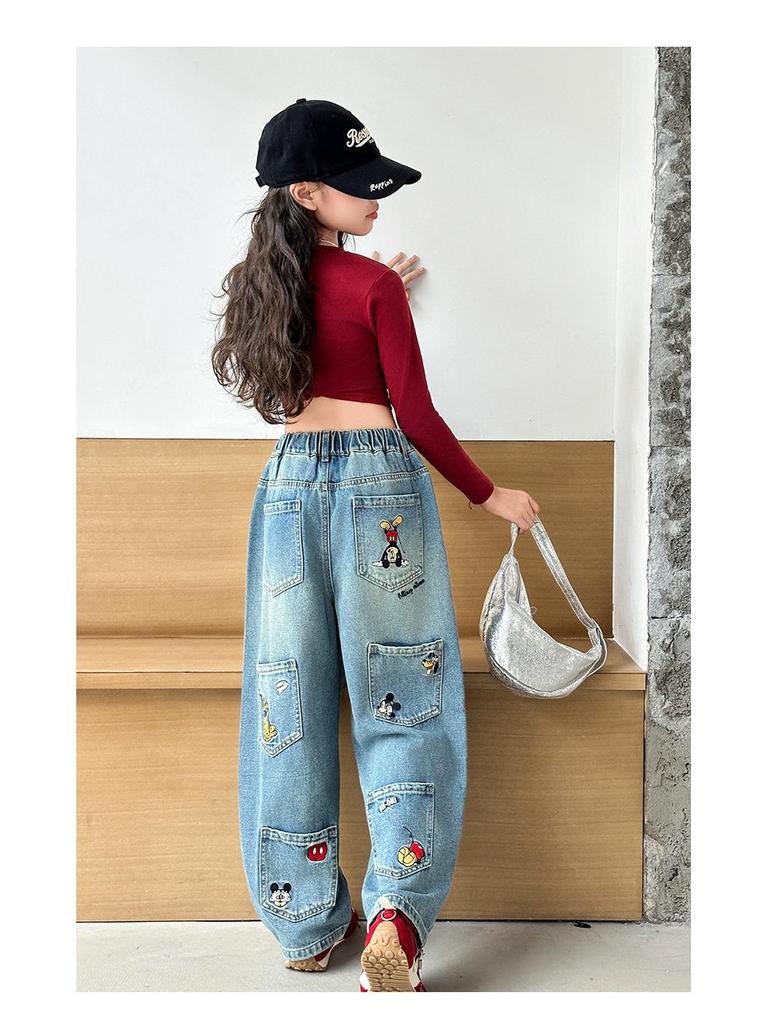 Mädchen Cartoon Straight Leg Wide Jeans - Frühling/Herbst 2025 Kollektion für große Kinder