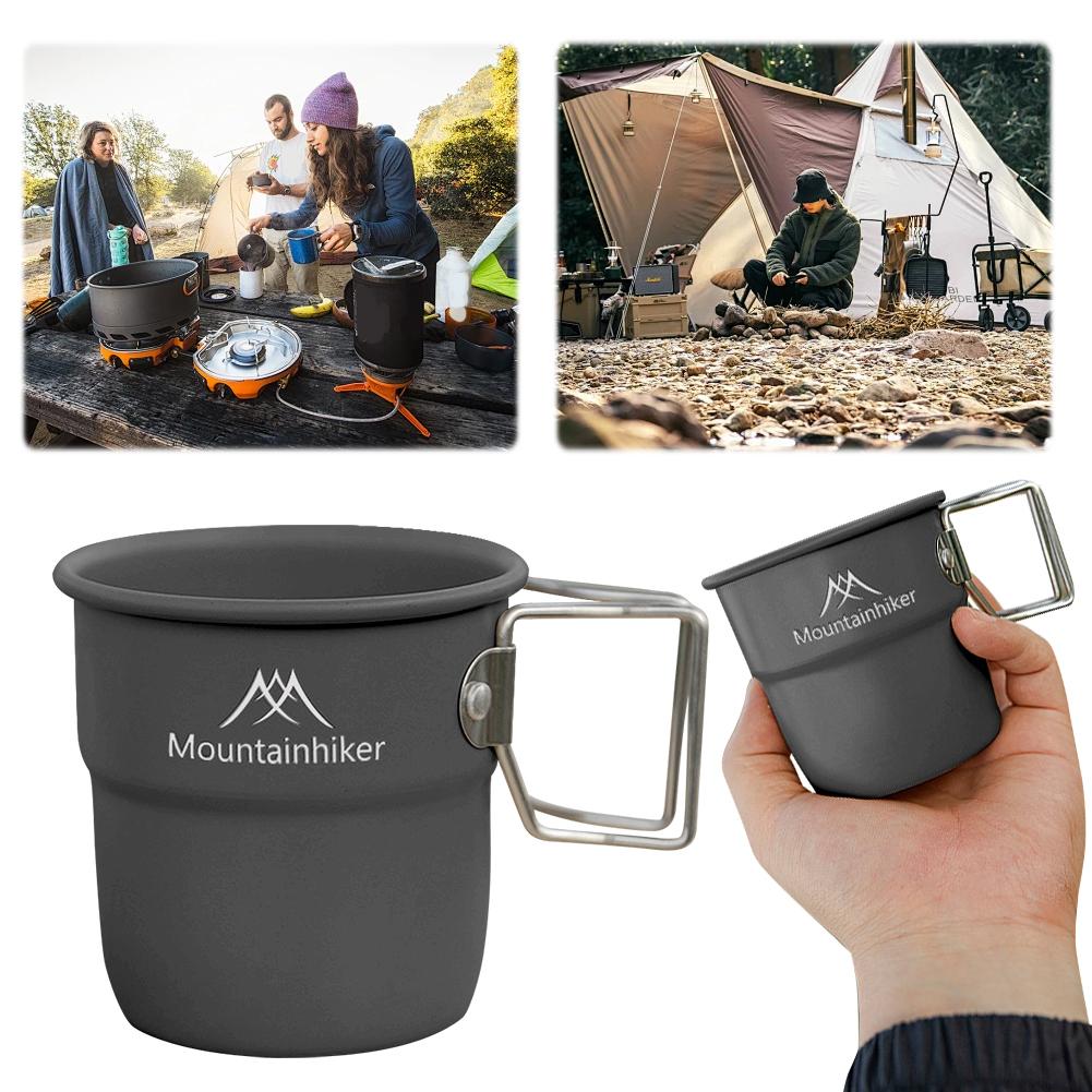 300ml Camping Water Cup with Foldable Handle Picnic Water Mug Aluminum Alloy Lightweight Camping Cup for Tourist Trekking Hiking