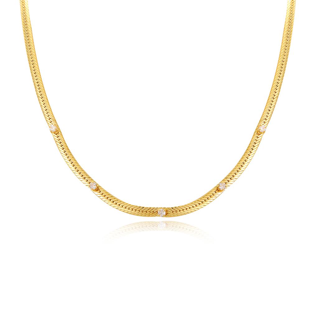 

High Quality Fashion Gold Width Herringbone Snake Chain Micro Pave CZ Charm Choker Necklaces Wedding Jewelry For Women Collar