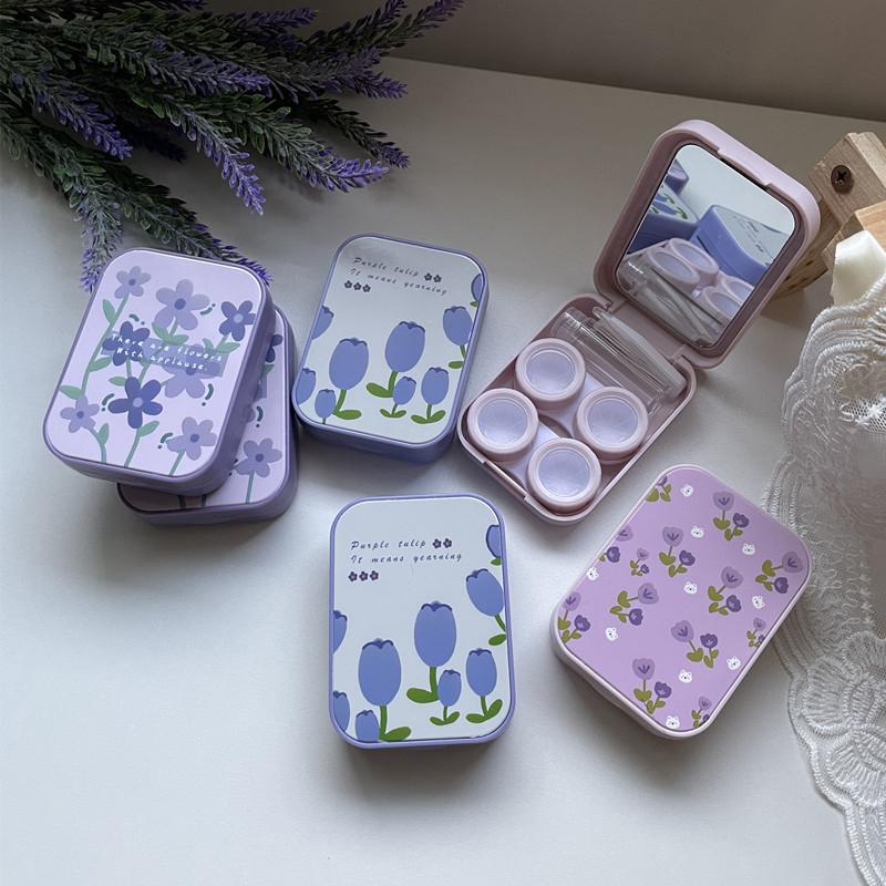 1Piece Of Two-Pack Contact Lens Box Purple Tulip Portable Contact Lens Companion Box Nursing Box  Exquisite Traveling Kit Box