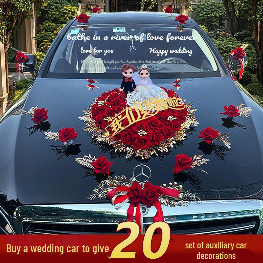 Hochzeitsauto Dekorationsset: Künstliche Blumendekoration mit Saugnapf für Brautautos