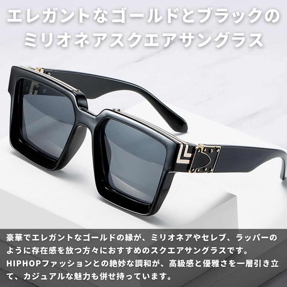 Солнцезащитные очки Millionaire Hip Gold Frame [PLEAVIT], Квадратные, Большие, Знаменитость, Хоп, Рэпер, Очки,