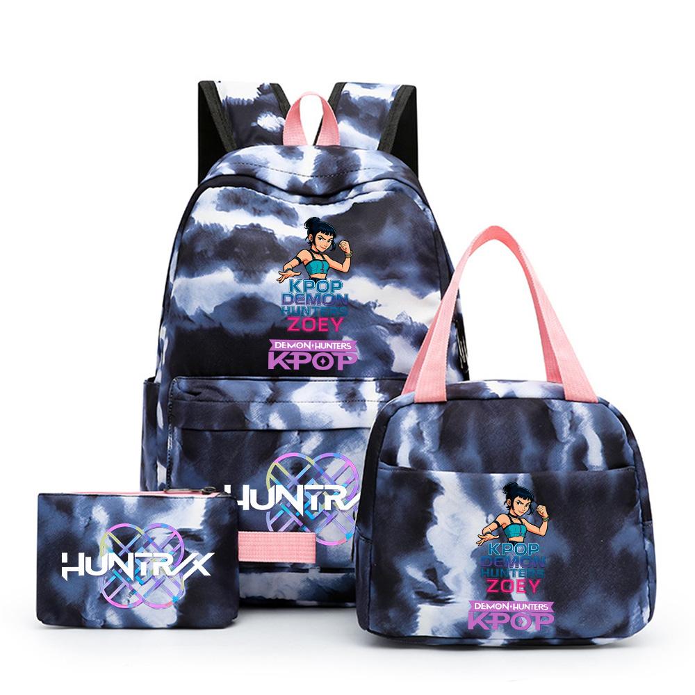 3Pcs/set Cartoon Demon Hunters Printed Backpack with Lunch Bag Pencil Case for Teenager Girl Boy Large Capacity Waterproof Bookbag Gift Mochila
