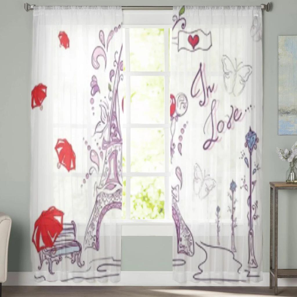 Herbst Romantische Paris Gardinen Für Schlafzimmer Wohnzimmer Tüll Vorhänge Für Küche Fenster Voile Vorhänge
