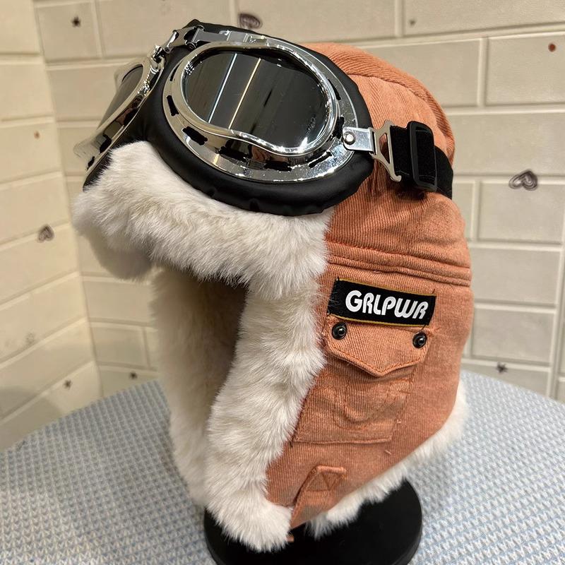 Unisex Aviator Hat with Ear Protection and Glasses, Cotton Thickened for Cold Wind in Autumn/Winter, Ideal for Cycling and Outdoor Warmth.