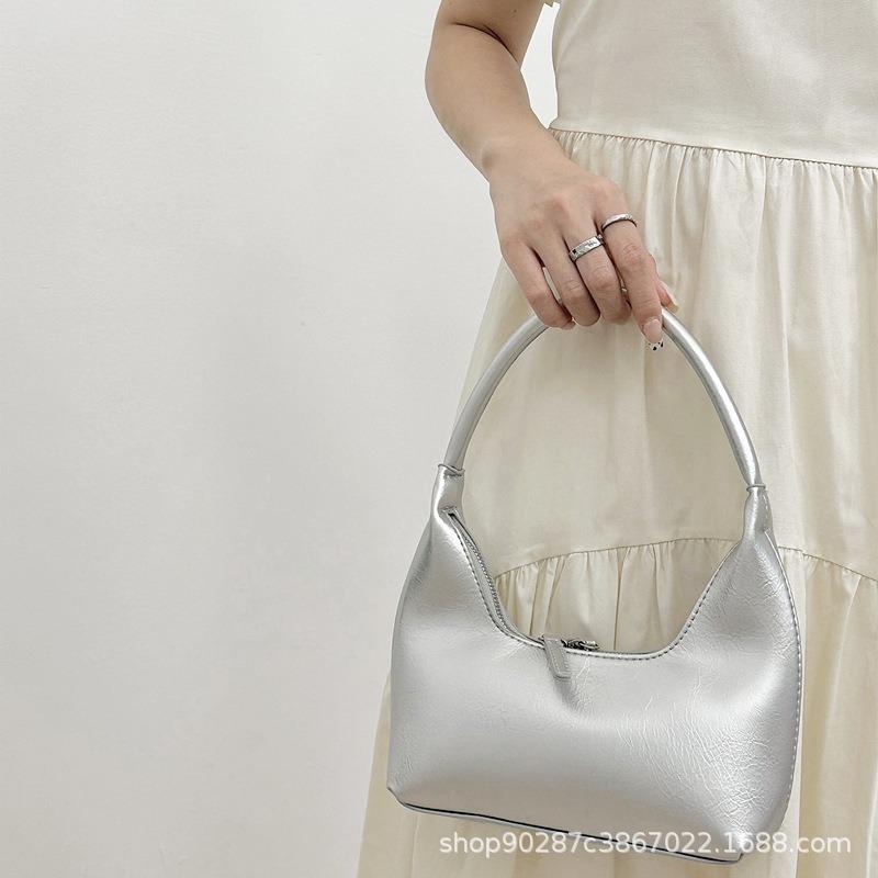 Bags niche armpit bags women's summer silver texture shoulder bags handbags versatile
