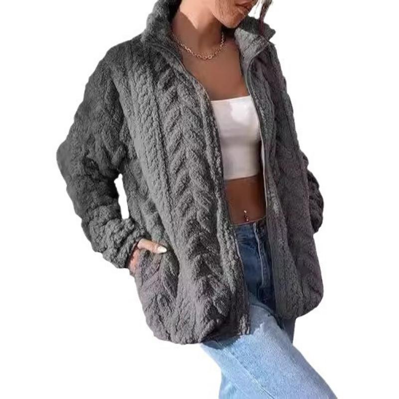 Zimní fleecová bunda pro ženy Zip na zip Stojáček s kapsami Kabáty