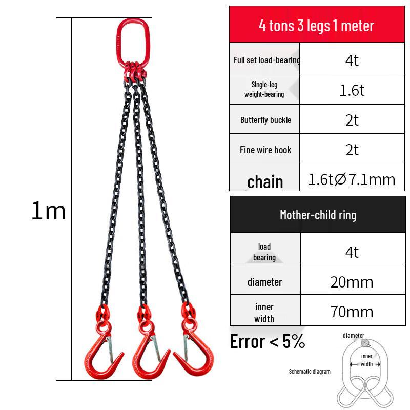 

Jundingying 4-Ton 3-Leg 1-Meter Lifting Chain Sling Set