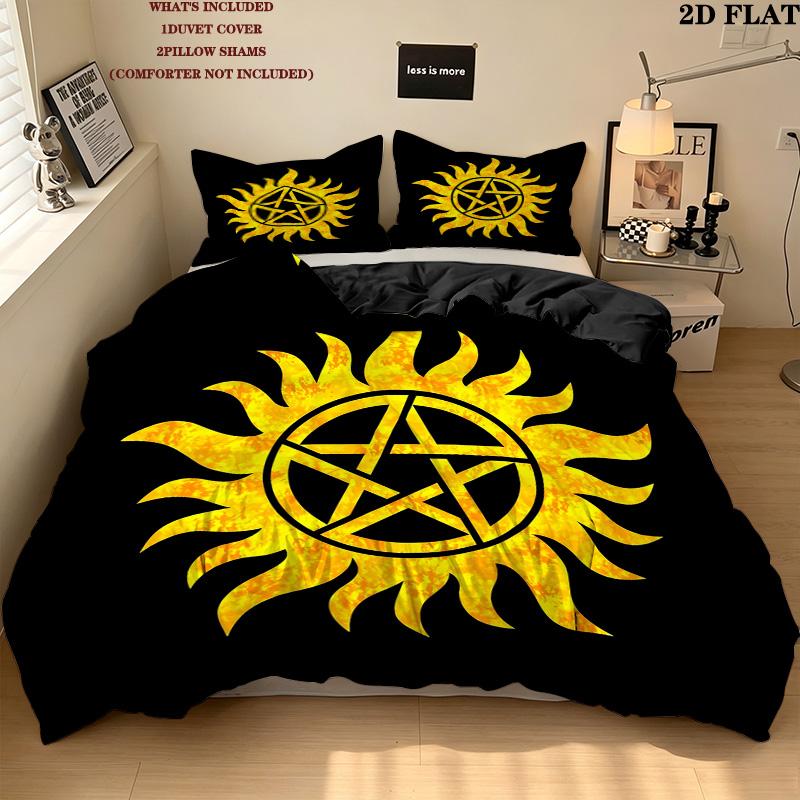 Supernatural Pattern Bedding Quilt Set Quilt Cover Pillowcase Home Birthday Gift(1 * Duvet Cover + 2 * Pillowcase, Without Core)