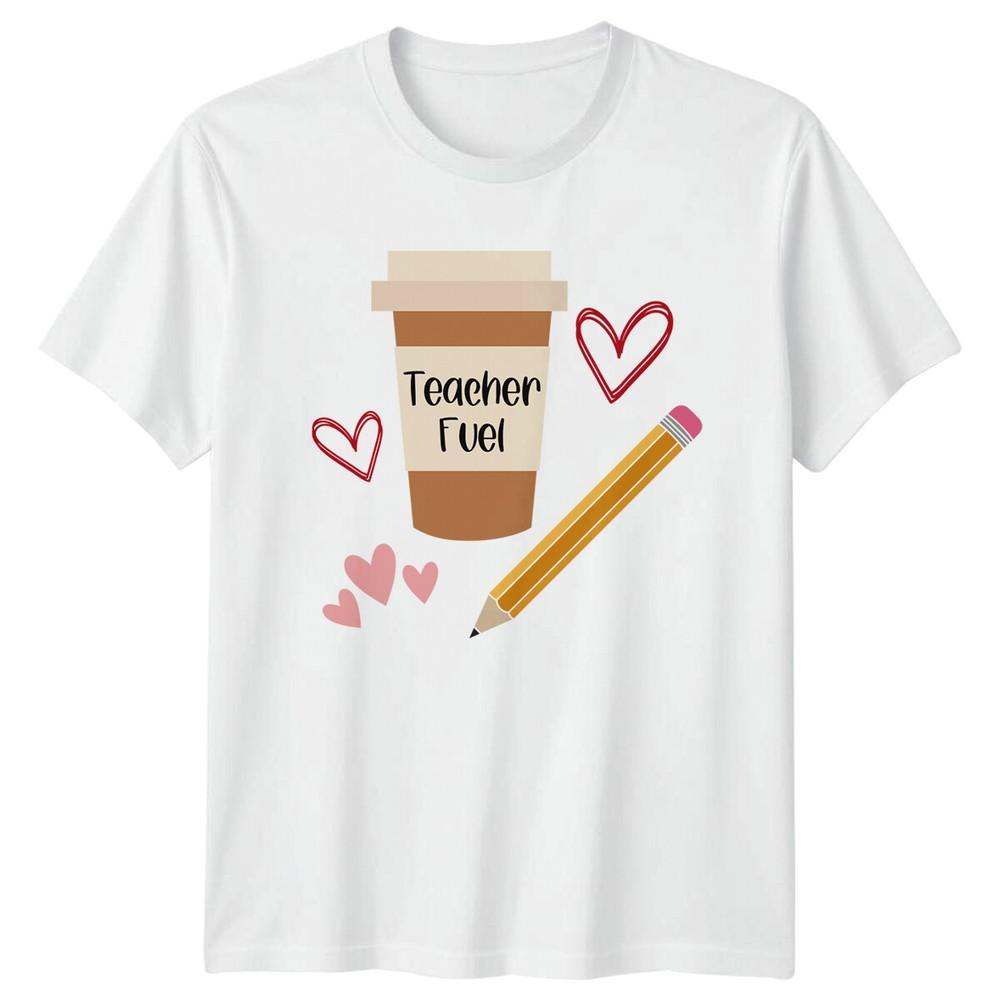 Teacher Fuel Coffee TShirt Pencil Hearts Cute Teacher TShirt S