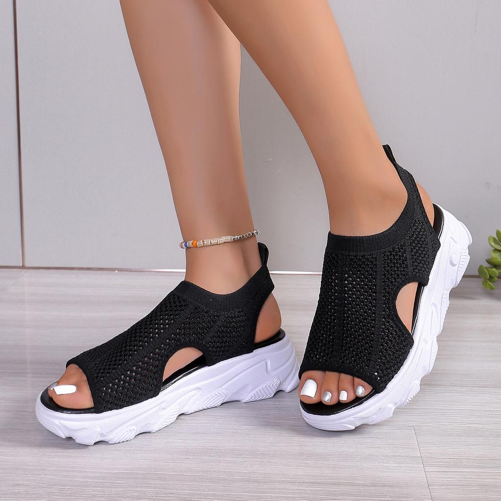 Casual Large Size Thick-Soled Beach Sandals Women'S Summer Fly-Woven Soft-Soled Breathable Sports Sandals