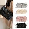 Womens Aesthetic PU Leather Underarm Bag Pleated Sweet Bowknot Shoulder Crossbody Bag Adjustable Armpit Handbag Purse