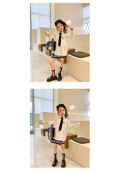 Spring Girls' Academy Long Sleeve Lapel Shirt - Korean Style for Medium and Large Girls