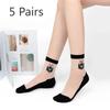 5 Pairs of Women's Summer Thin Cotton Bottom Non Slip Durable Crystal Silk Transparent Mid Tube Socks