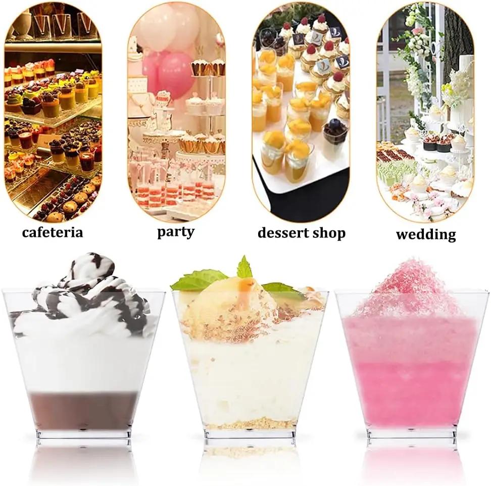 2/4/5OZ Square Plastic Dessert Cups for Mousse Pudding Trifle Jelly Ice Cream Parfait Disposable Serving Dessert Party Supplies