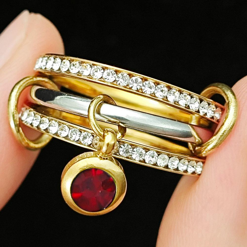 INS Trendy 12 Color Birthstone Charm Rings Stack Set Minimalist CZ Pendant Spinelli Ring For Women Girls Stainless Steel Jewelry