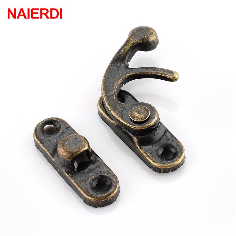 NAIERDI 2PCS Small Antique Metal Lock Decorative Hasps Hook Gift Wooden Jewelry Box Padlock With Screws For Furniture Hardware