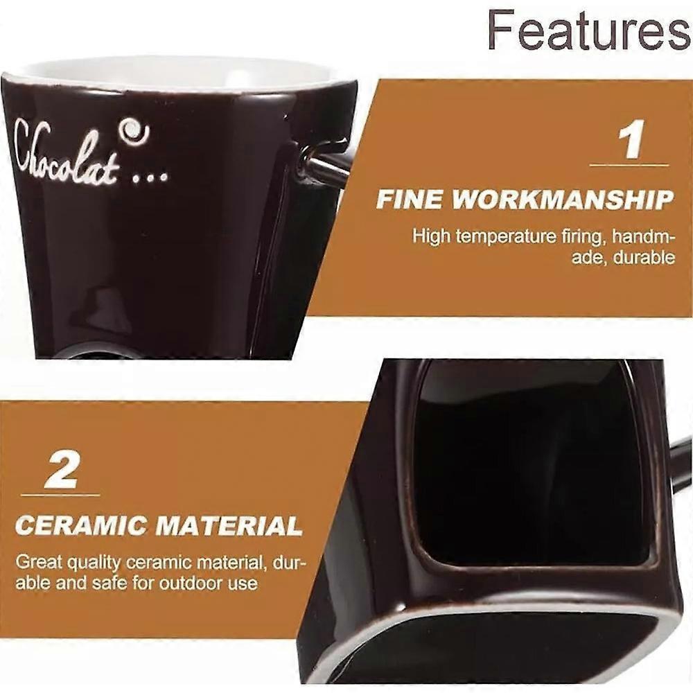 Chocolate Melting Mug, Fondue Cups , 130ml Ceramic Cheese Mug with Fork