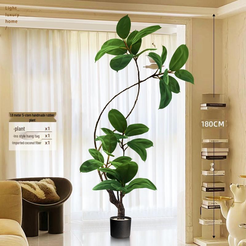 Luxury Indoor Black King Kong Artificial Green Plant - Large Potted Floor Ornament for Living Room Decoration