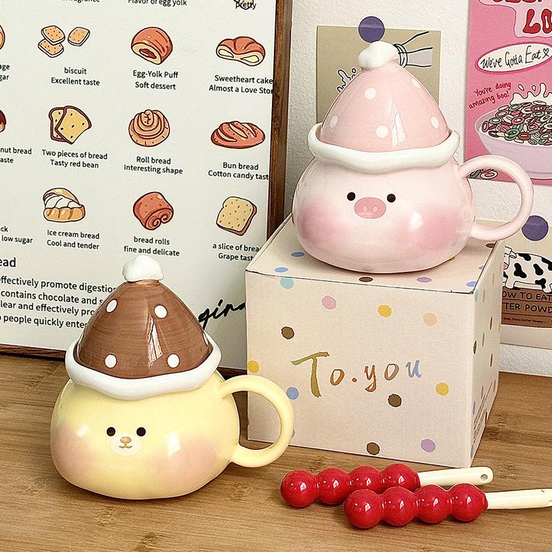 Cute Pig Cup Souvenir Mug Girl Water Cup Office Ceramic Cup with Lid Home Birthday Gift