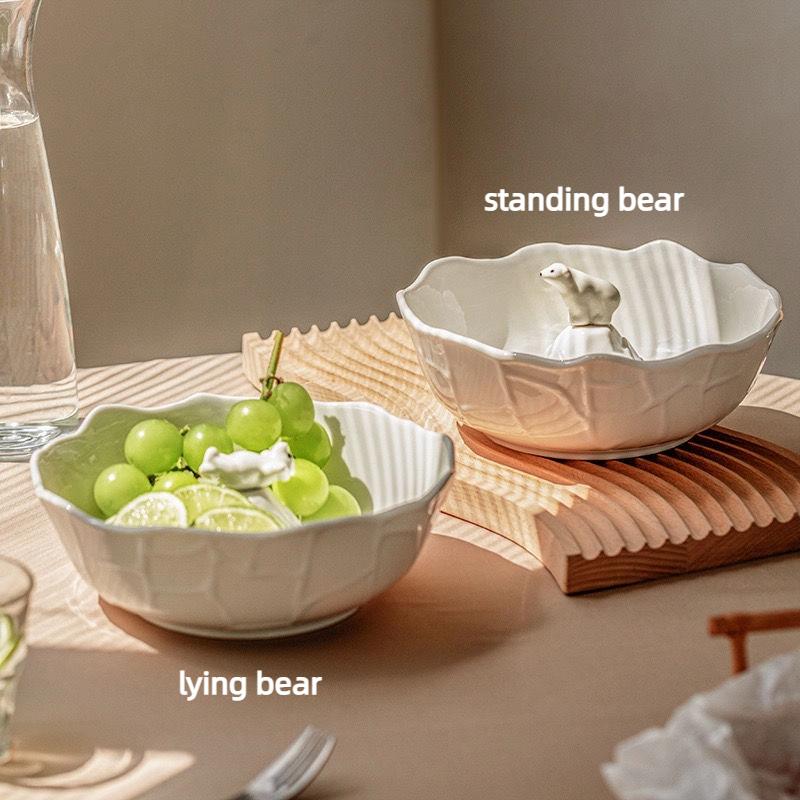 Large Ceramic Bowl with Polar Bear Design – Breakfast, Noodles, Salad