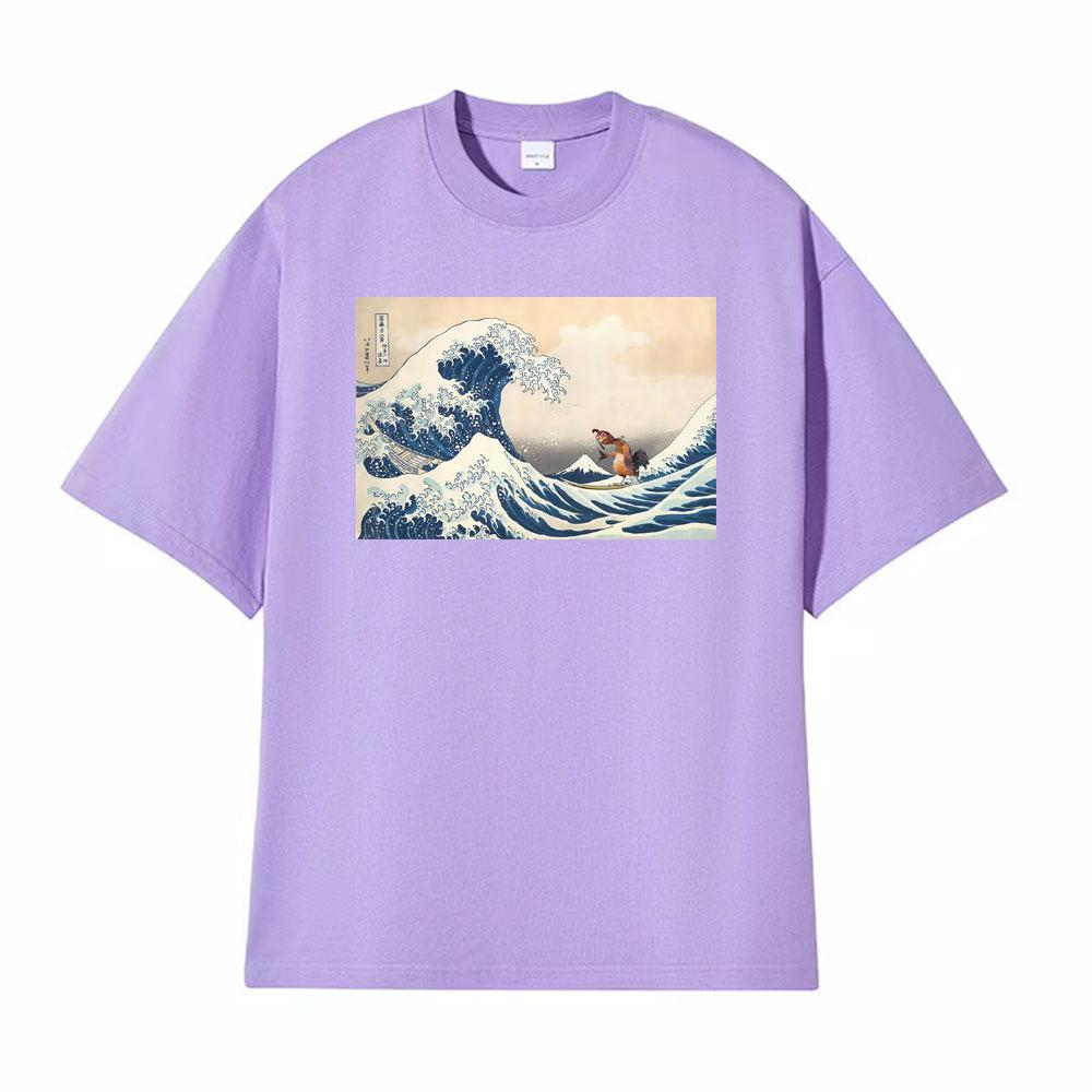 The Great Wave of Kanagawa Lmage Chicken Joe Funny Meme Picture T Shirt Surfs Up T Shirts Men Women Oversized TShirt Streetwear
