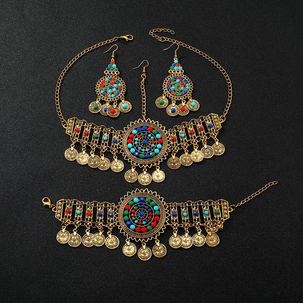 Fashionable Simulated Turquoise Decor Multi Layer Chain Design Women Headwear For Travel Souvenirs