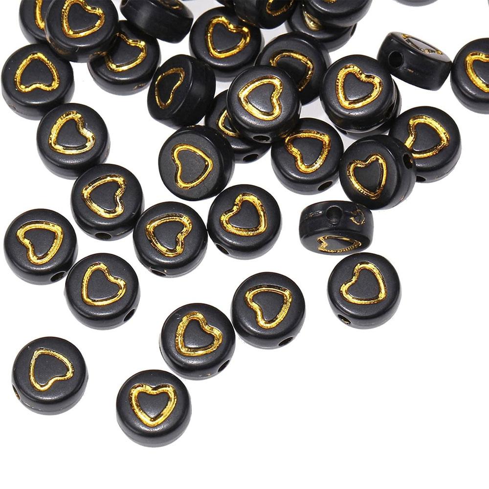 110/220/450 black acrylic heart-shaped beads 7mm round, with loose spacing beads in a heart-shaped pattern, used for DIY bracelet and jewelry making