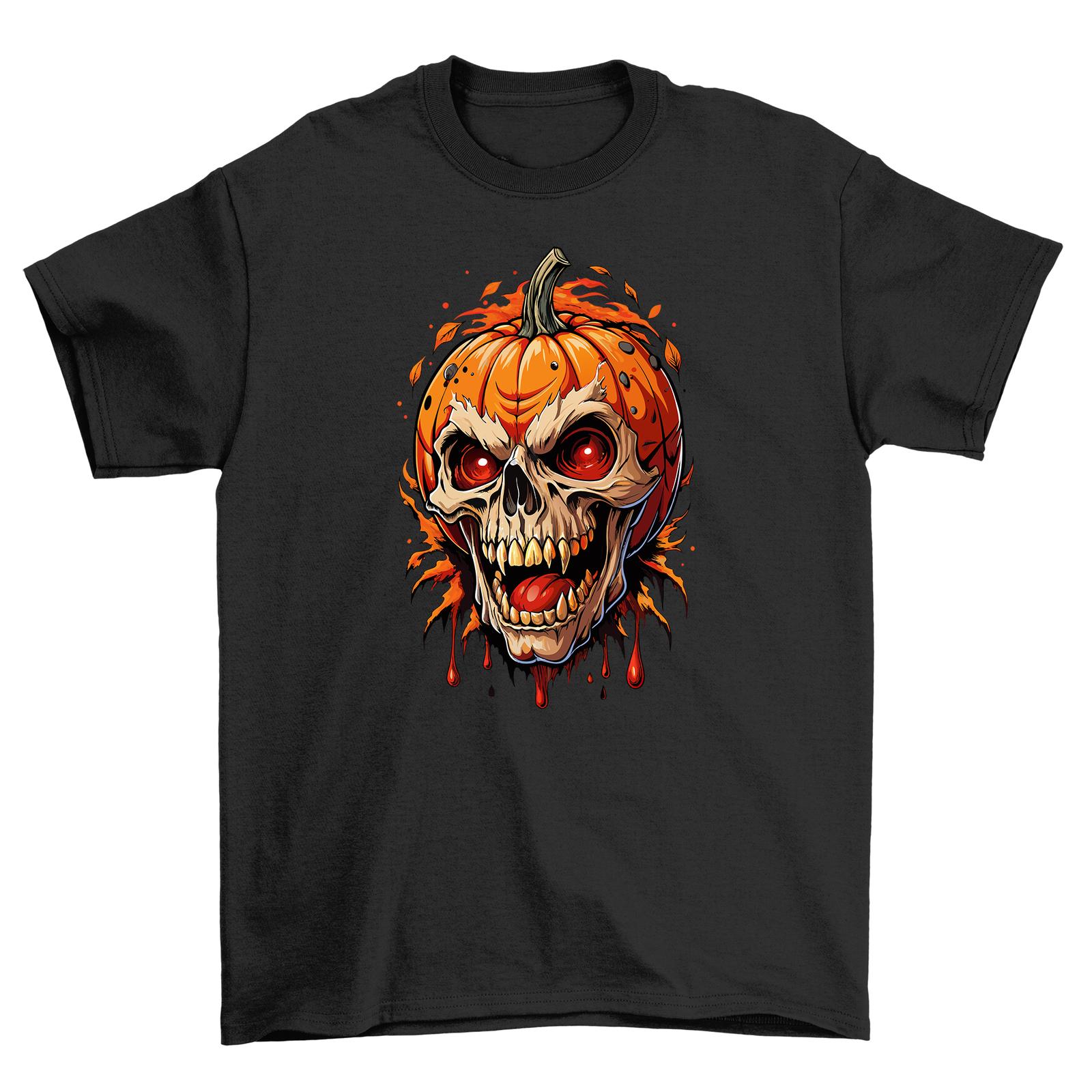 Halloween_298 Fiery Pumpkin Unisex T-Shirt Mens Womens Tees Top - Spooky and Hilarious! 100% Cotton Tee L