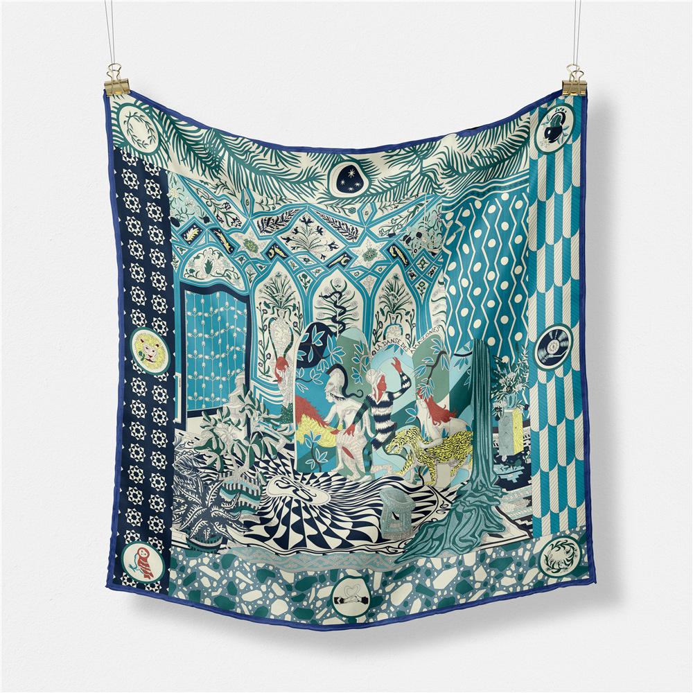 53cm Luxury Women Palace Design Silk Scarf Bandana Headband Fashion Square Hair Hijab Neckerchief For Ladies Scarf