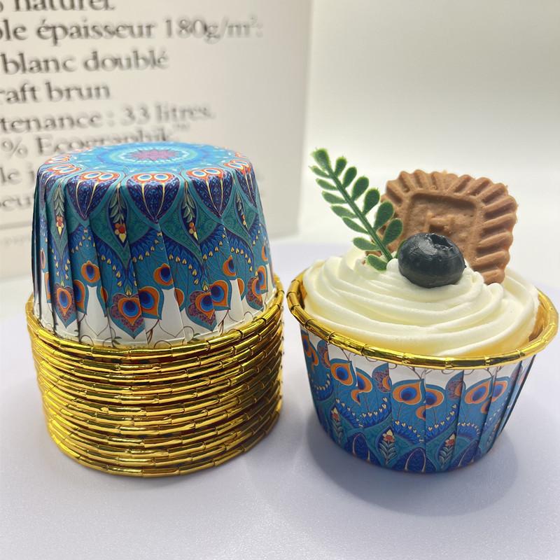 100pcs Bohemian Pattern Middle East Single Sided Gold Muffin Cups Rolled Mouth High Temperature Resistant Thickened Cake Cups