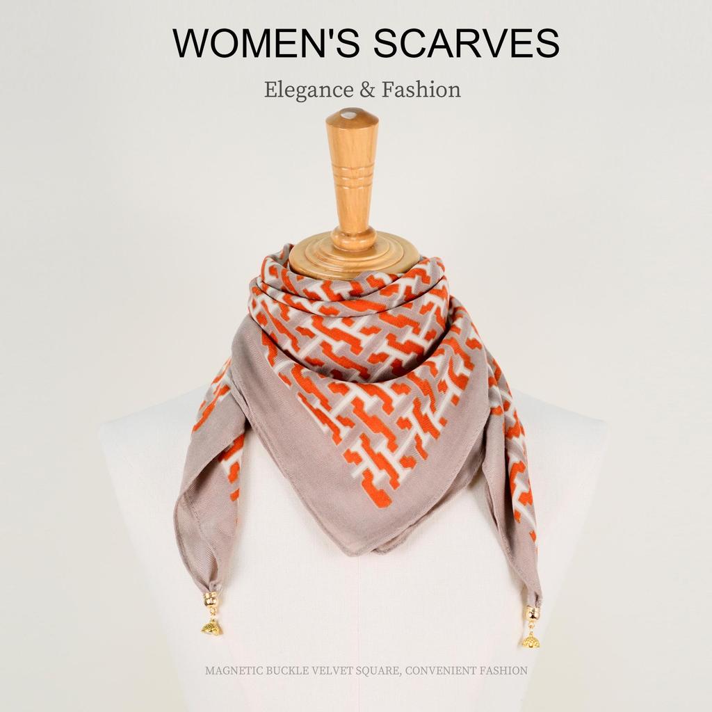 Golden Bean Magnetic Buckle Scarf – Fashionable Cotton & Linen Shawl for Mothers