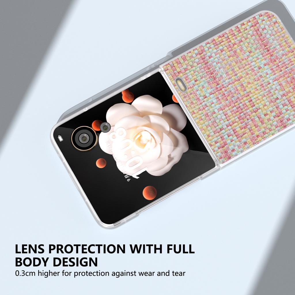 For Honor Magic V Flip 5G Case Plaid Texture Leather+PC Phone Cover with Matte Edge