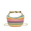 Stylish Woven Texture Pillow Bag Women Color Block Stripe Chain Shoulder Handbag Medium PU Leather Crossbody