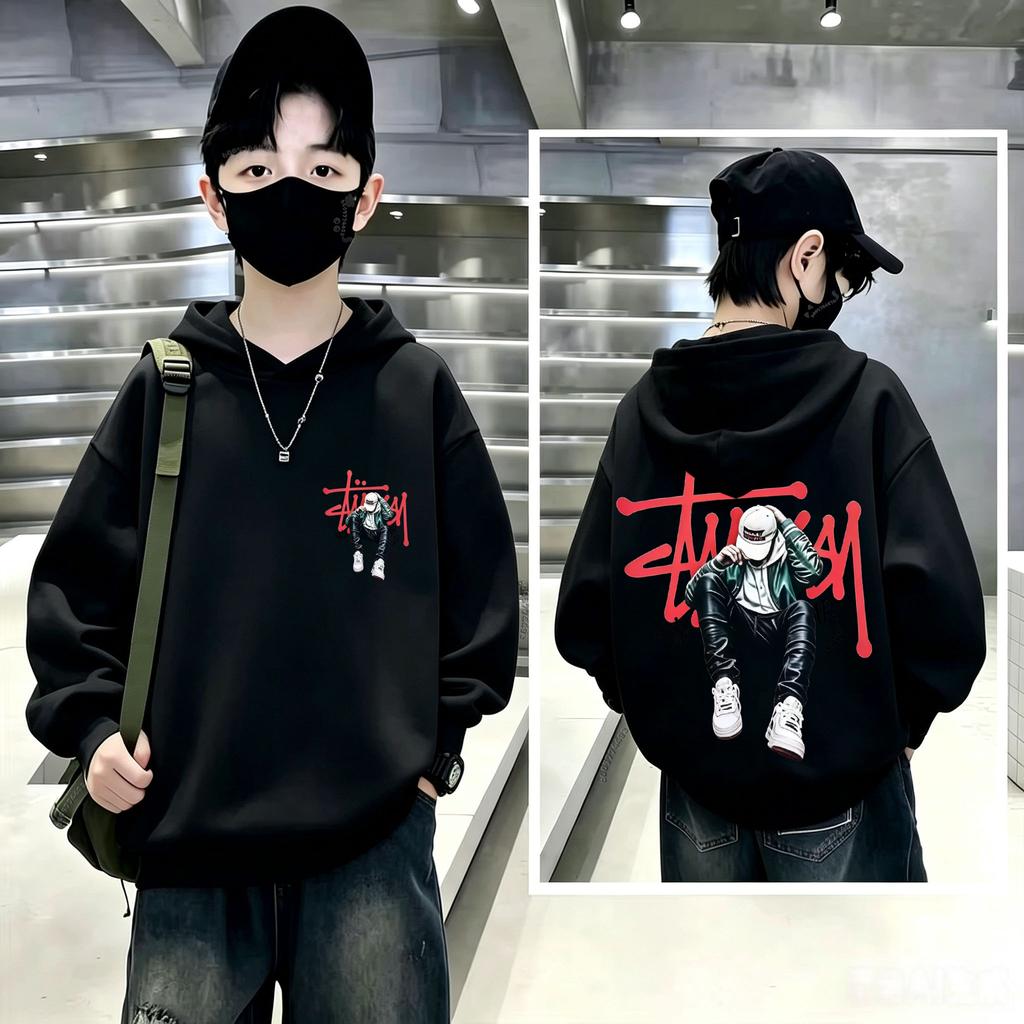 Kids Hoodie Sweatshirt Autumn Winter Streetwear Masked Boy Graphic Print Casual Loose Long Sleeve Tops