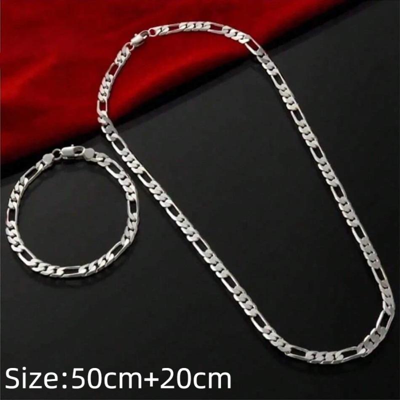 Noble New Arrive Silver Flat Sideways Chain Bracelet Necklace Set For Women Man Fashion Party Wedding Jewelry Gifts Accessories
