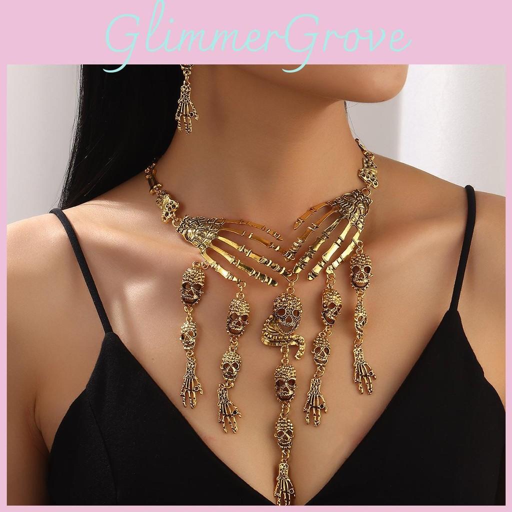Skull Gothic Vintage Jewelry Set With Alloy Chain And Tassel For Cosplay And Events Costume