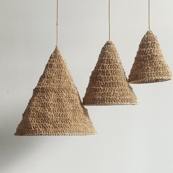 Hemp Rope Lampshade Tapered Woven Pendant Light Shades Rustic Boho Hand-woven Lamp Cover