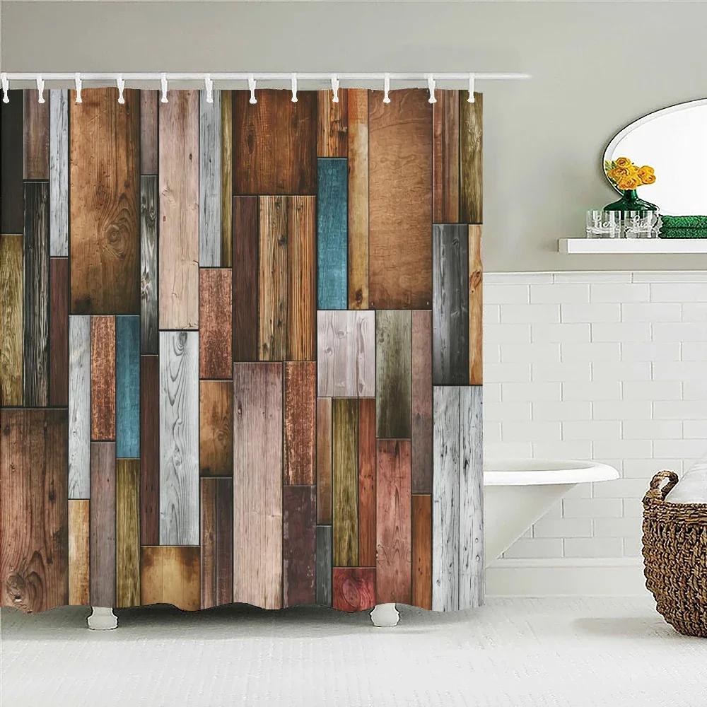 

Vintage Style Retro Wood Door Wall Hanging Shower Curtain Bathroom Bath Waterproof Decor Multi-Size Geometric Shower Curtains W60H190(CM)-1 Pcs