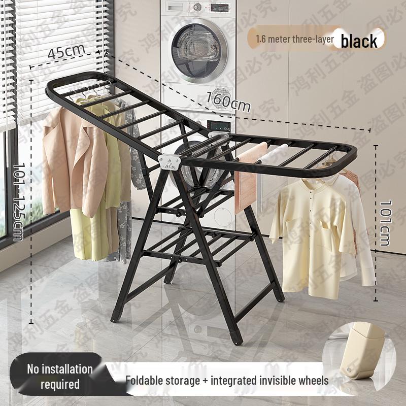 Folding Floor-Standing Clothes Drying Rack for Household, Bedroom, Balcony, Indoor Use - Ideal for Baby Clothes and Quilts.
