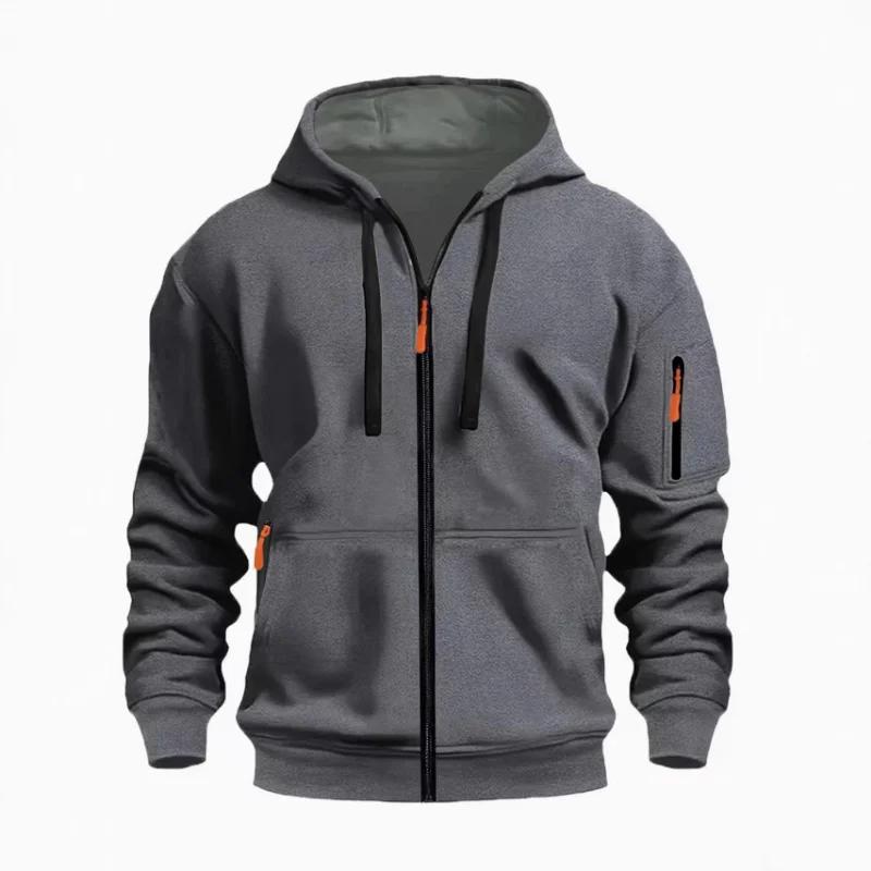 New European and American Spring and Autumn Men's Loose Hoodie Fleece Zipper Sweatshirt Neutral Multi-pocket Top