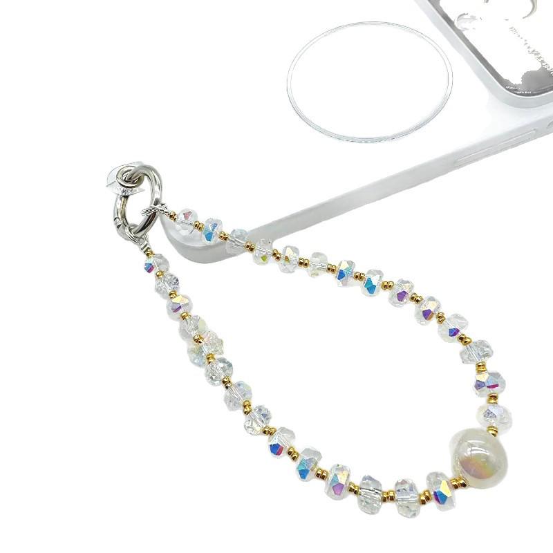 Elegant Telefonrem med Kristallpärlor och Nyckelringshänge