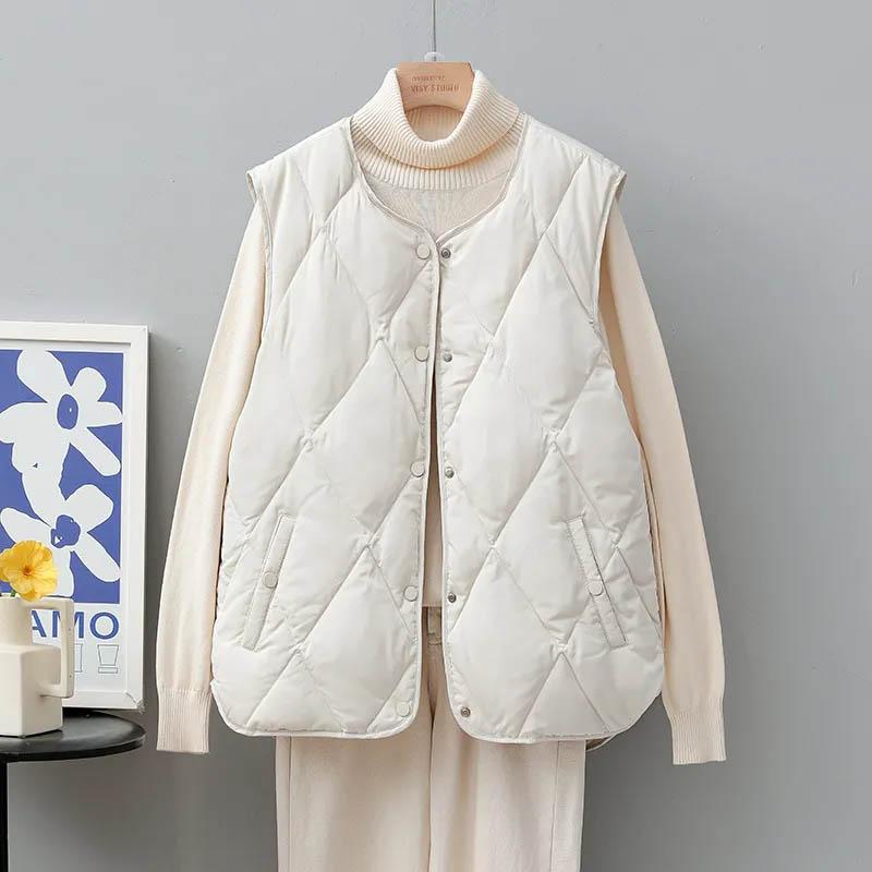 

Жилет женский хлопковый зимний оверсайз утолщенный пуховый без рукавов топы легкий с круглым вырезом универсальный повседневный жилет XXXXL белый